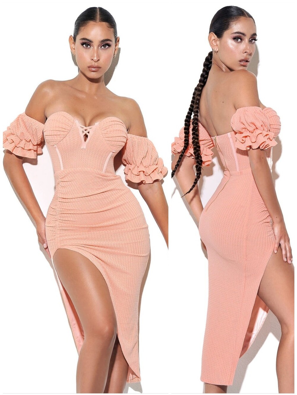 NWT Miss Circle Thermal Slit Orange Peach Corset Dress, M